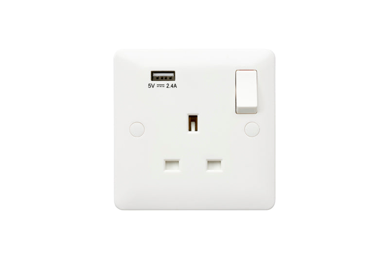MK Base MB24354WHI White Moulded 13A 1G DP Switched Socket + 2xUSB 2.4A - westbasedirect.com