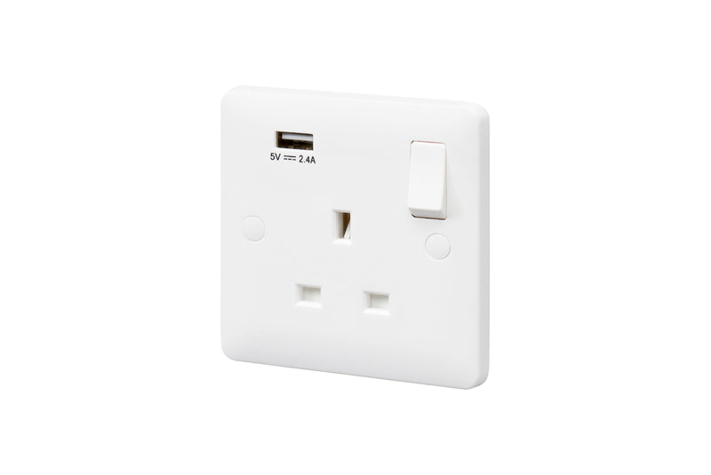 MK Base MB24354WHI White Moulded 13A 1G DP Switched Socket + 2xUSB 2.4A - westbasedirect.com