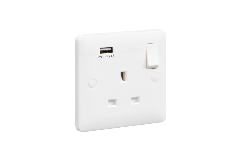 MK Base MB24354WHI White Moulded 13A 1G DP Switched Socket + 2xUSB 2.4A - westbasedirect.com