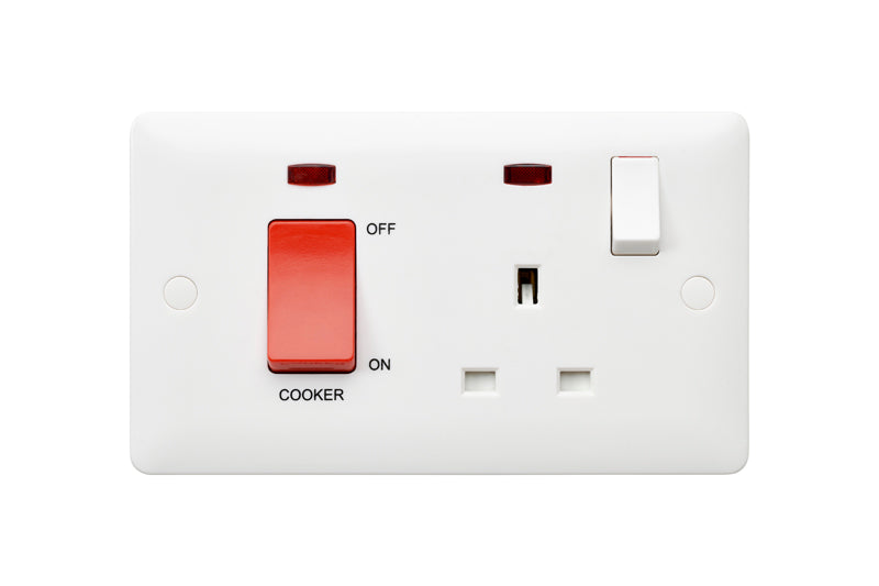 MK Base MB5061WHI White Moulded 45A DP Cooker Switch +13A DP Switched Socket + Neon - westbasedirect.com