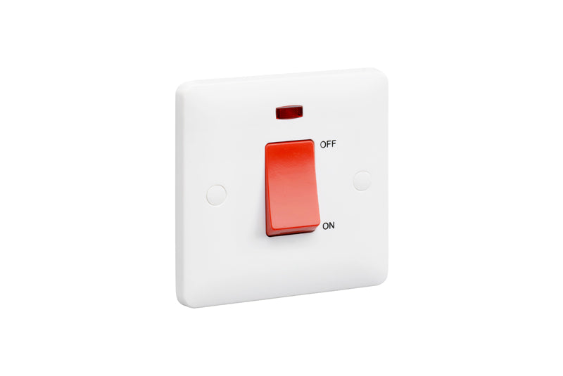 MK Base MB5205NWHI White Moulded 45A 1G DP Switch + Neon (Small) - westbasedirect.com