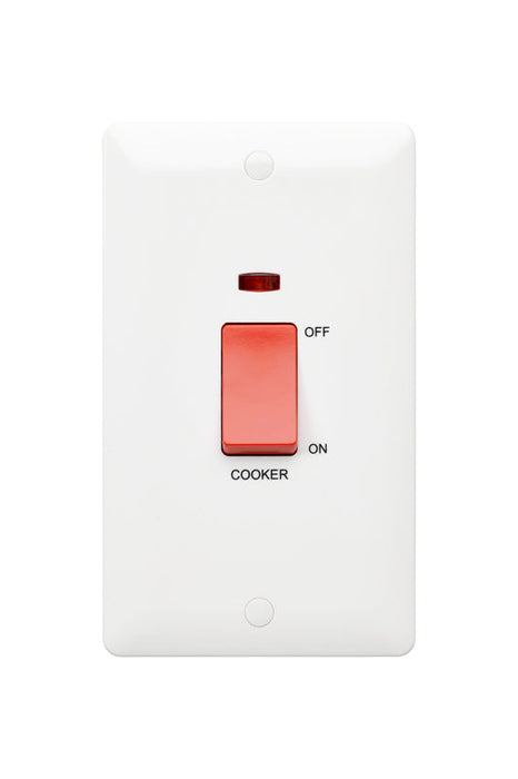 MK Base MB5215NCWHI White Moulded 45A 2G DP Switch + Neon marked Cooker (Large) - westbasedirect.com