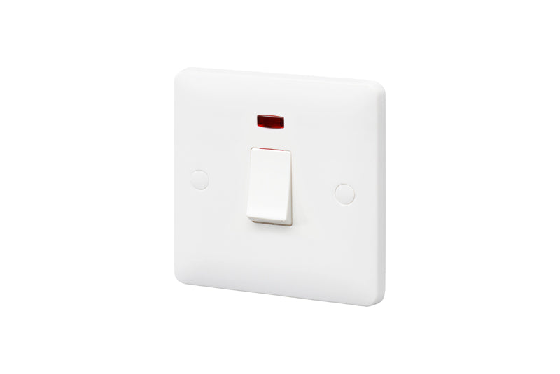 MK Base MB8423WHI White Moulded 20AX 1G DP Switch + Neon - westbasedirect.com