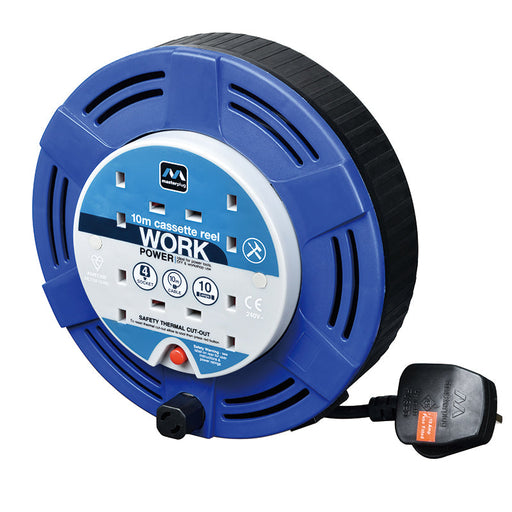 Masterplug 4 Socket 10m 10A Medium Cassette Reel - Blue - westbasedirect.com