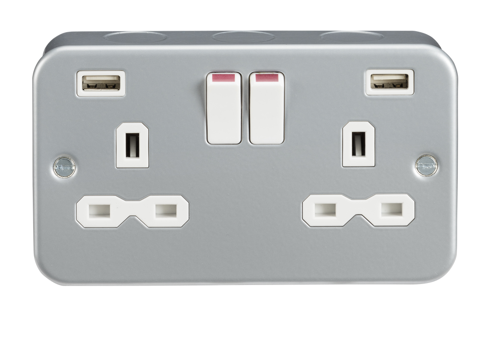 Knightsbridge MR9224 Metal Clad 13A 2G Switched Socket + 2x USB(2.4A) - westbasedirect.com