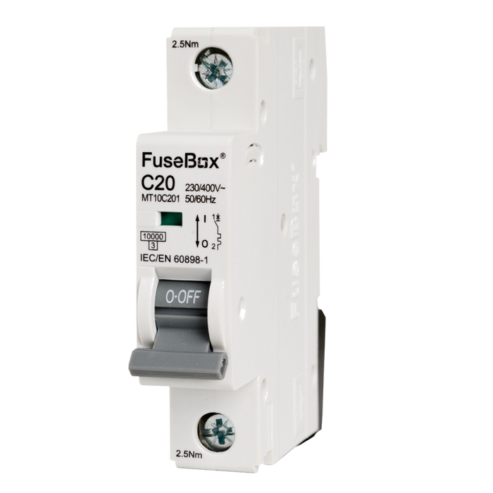 FuseBox MT10C201 20A 1P C Curve 10kA MCB - westbasedirect.com