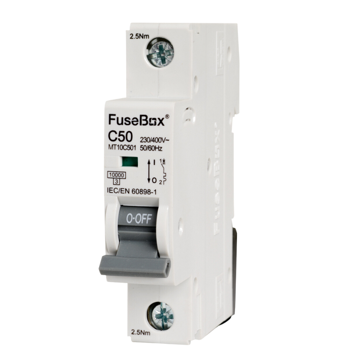 FuseBox MT10C501 50A 1P C Curve 10kA MCB - westbasedirect.com