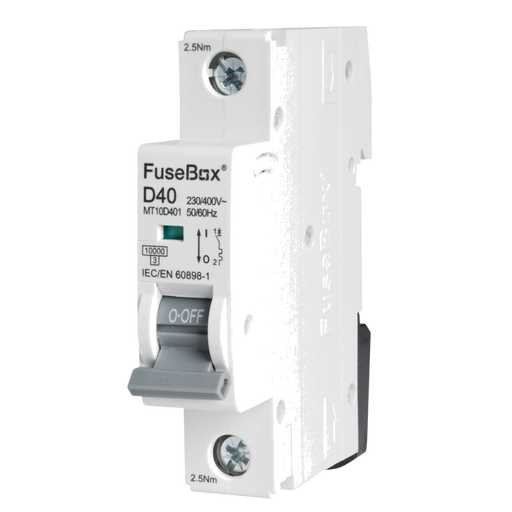FuseBox MT10D401 40A 1P D Curve 10kA MCB - westbasedirect.com