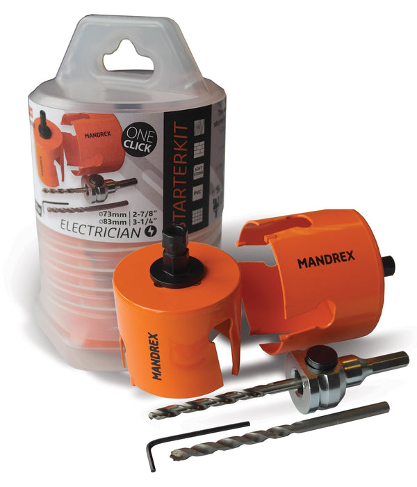 Mandrex MX200053B Starter Kit MXqs TCT Electrician Ø60/Ø68/Ø80 - HSS Long + Percusion Drill - westbasedirect.com