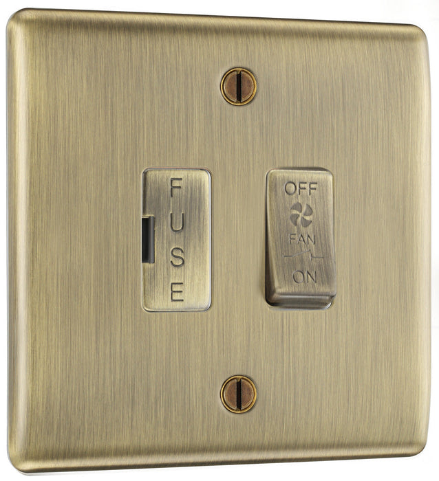 BG NAB15F Flatplate Screwless Triple Pole Fused Fan Isolator Switch 10A - Antique Brass - westbasedirect.com