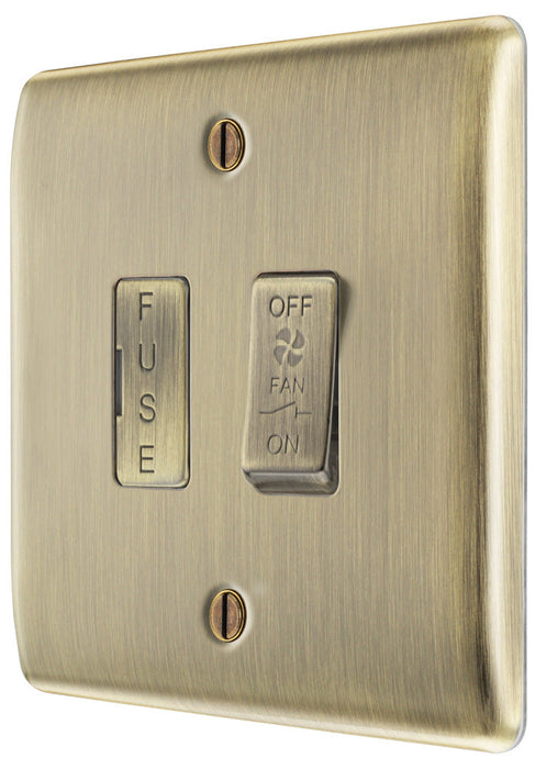 BG NAB15F Flatplate Screwless Triple Pole Fused Fan Isolator Switch 10A - Antique Brass - westbasedirect.com