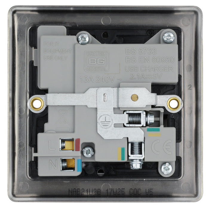 BG NAB21U2B Nexus Metal Single Socket + 2x USB /Black Insert - Antique Brass - westbasedirect.com