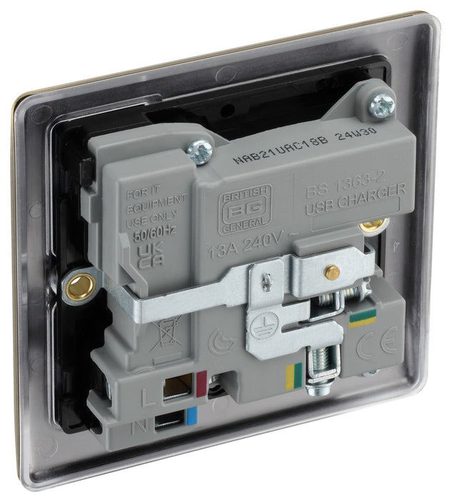 BG NAB21UAC18B Nexus Metal 13A Single Switched Power Socket + USB A+C (18W) - Antique Brass + Black Insert - westbasedirect.com