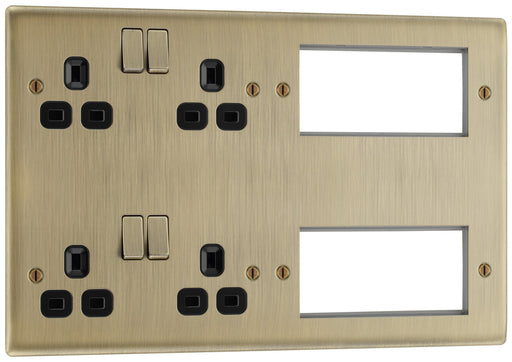 BG NAB222EM8B Nexus Metal 2x 2G Socket 13A + 2x 4 Module Aperture - Black Insert - Antique Brass - westbasedirect.com