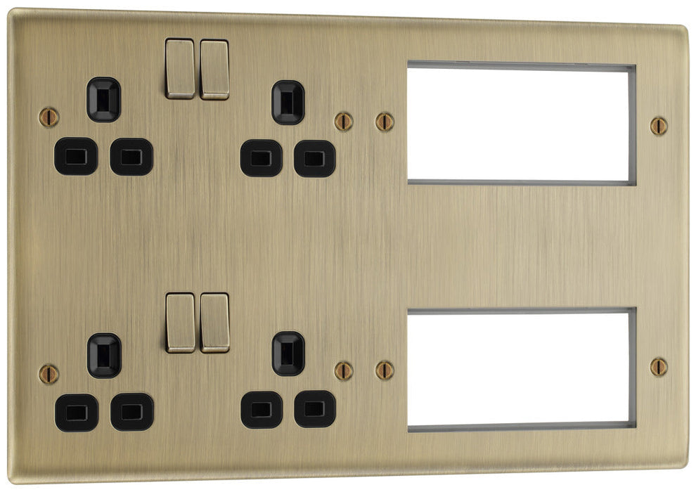 BG NAB222EM8B Nexus Metal 2x 2G Socket 13A + 2x 4 Module Aperture - Black Insert - Antique Brass - westbasedirect.com