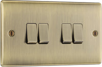 BG NAB44 Nexus Metal 20A 16AX 2 Way Quadruple Light Switch - Antique Brass