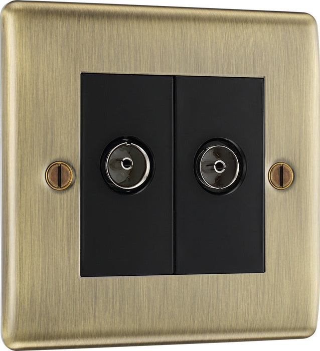 BG NAB61 Nexus Metal Double TV Aerial Socket - Black Insert - Antique Brass - westbasedirect.com