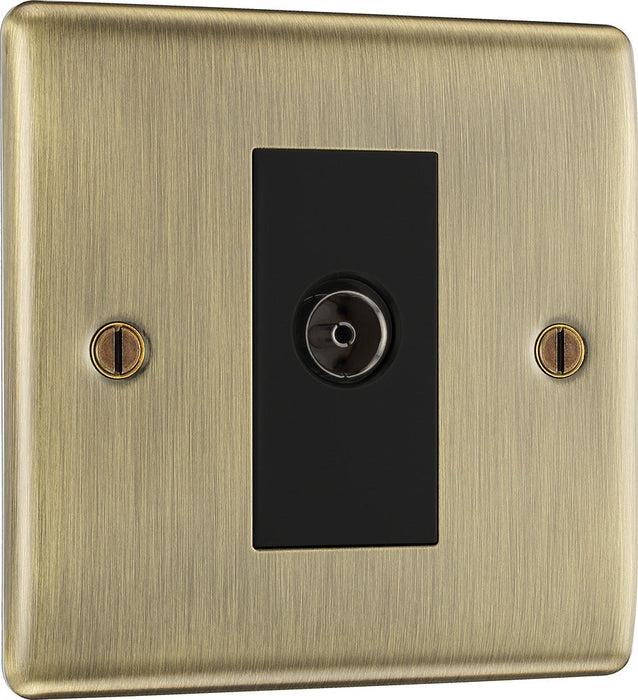 BG NAB62 Nexus Metal Isolated TV Aerial Socket - Black Insert - Antique Brass - westbasedirect.com