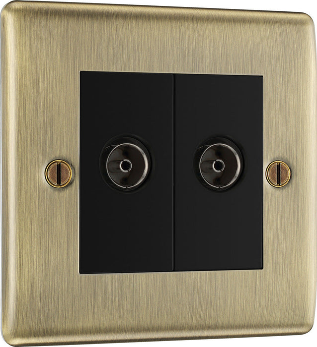 BG NAB63 Nexus Metal Isolated Double TV Aerial Socket - Black Insert - Antique Brass - westbasedirect.com
