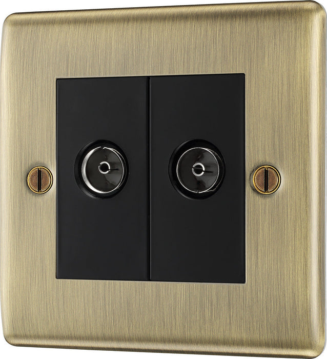 BG NAB66 Nexus Metal Diplex TV/FM Socket - Black Insert - Antique Brass - westbasedirect.com