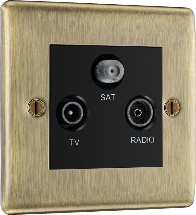 BG NAB67 Nexus Metal Triplex TV/FM/Sat Socket - Black Insert - Antique Brass - westbasedirect.com