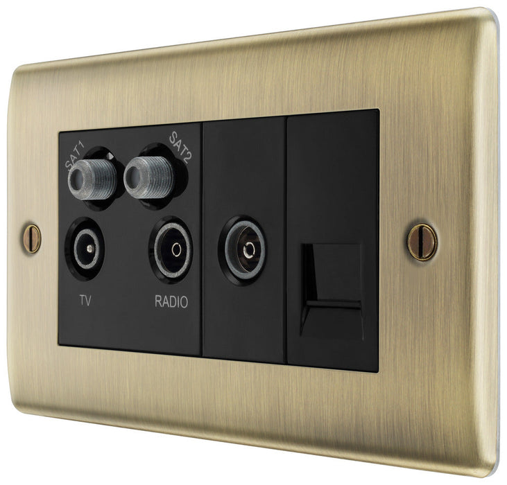 BG NAB69 Nexus Metal Quadplex TV FM SAT (x2) - Antique Brass - westbasedirect.com