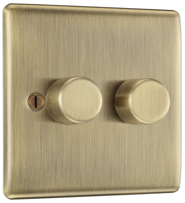 BG NAB82 Nexus Metal 2-Way Double Trailing Edge Dimmer Push On/Off - Antique Brass - westbasedirect.com
