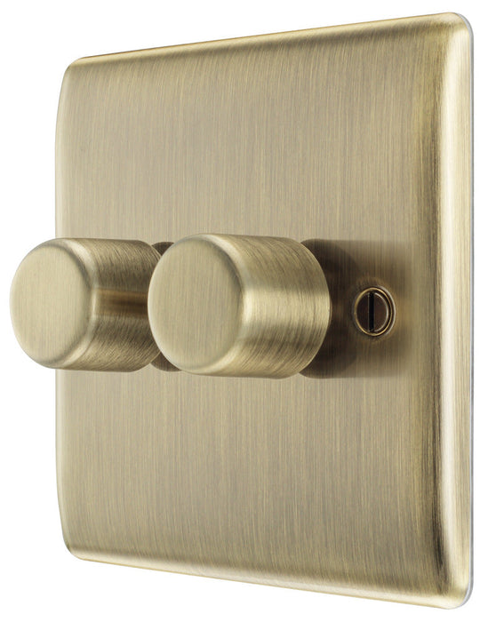 BG NAB82 Nexus Metal 2-Way Double Trailing Edge Dimmer Push On/Off - Antique Brass - westbasedirect.com