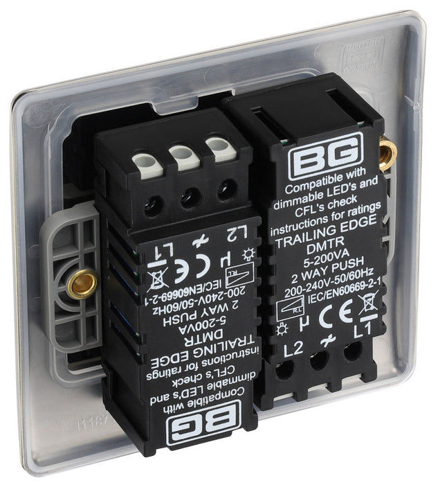 BG NAB82 Nexus Metal 2-Way Double Trailing Edge Dimmer Push On/Off - Antique Brass - westbasedirect.com