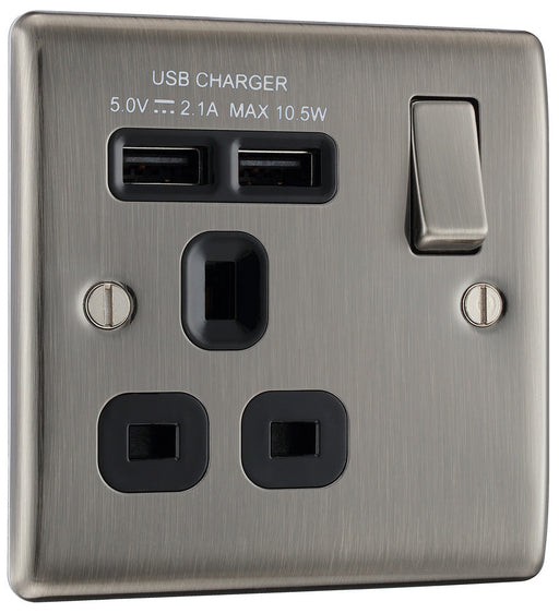 BG NBI21UB Nexus Metal Single Socket + 2x USB /Black Insert - Brushed Iridium - westbasedirect.com