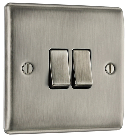 BG NBI42 Nexus Metal Double Light Switch 10A - Brushed Iridium - westbasedirect.com