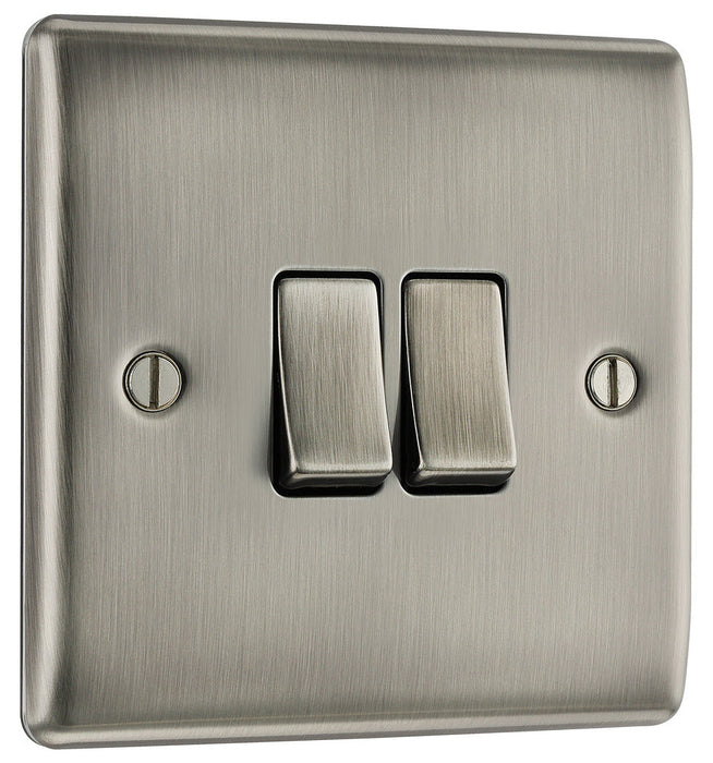 BG NBI42 Nexus Metal Double Light Switch 10A - Brushed Iridium - westbasedirect.com