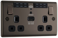 BG NBN22UWRB Nexus Metal Double Socket 13A + Wifi Extender +1x USB(2.1A) - Black Insert - Black Nickel