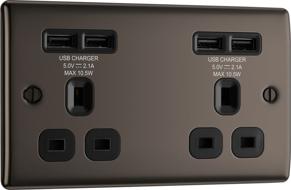 BG NBN24U44B Nexus Metal Double Socket + 4x USB - Black Insert - Black Nickel - westbasedirect.com