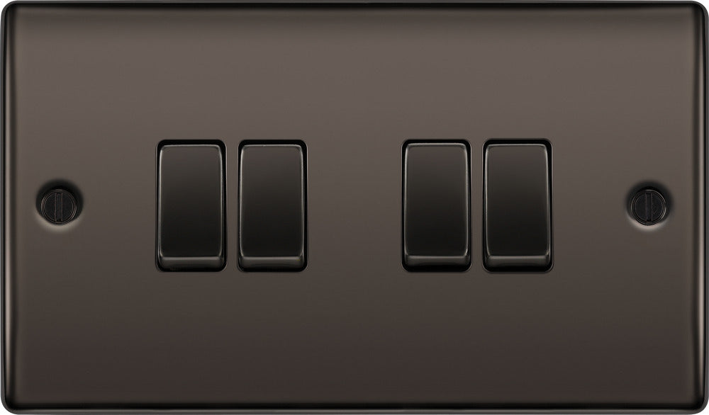 BG NBN44 Nexus Metal Quad Light Switch 10A - Black Nickel - westbasedirect.com