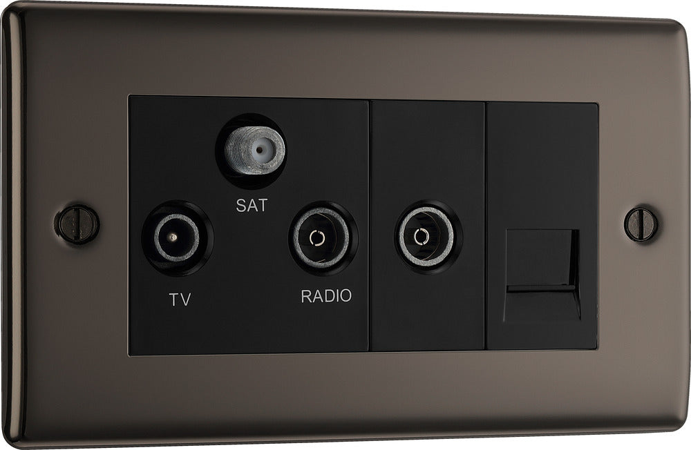 BG NBN68 Nexus Metal Triplex TV/FM/Sat Socket + Return & Tel. - Black Insert - Black Nickel - westbasedirect.com