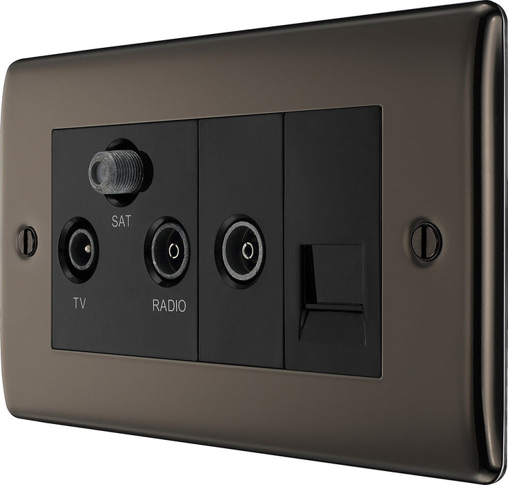BG NBN68 Nexus Metal Triplex TV/FM/Sat Socket + Return & Tel. - Black Insert - Black Nickel - westbasedirect.com