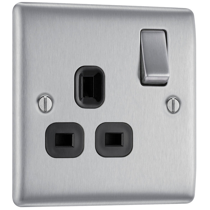 BG NBS21B Nexus Metal Single Socket 13A /Black Insert - Brushed Steel - westbasedirect.com