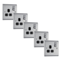 BG NBS21Bx5 Nexus Metal Single Socket 13A /Black Insert - Brushed Steel (5 Pack)