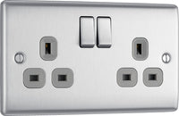 BG NBS22G Nexus Metal Double Socket 13A - Grey Insert - Brushed Steel