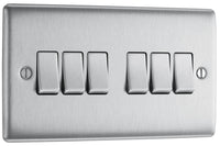 BG NBS46 Nexus Metal 20A 16AX 2-Way 6 Gang Light Switch - Brushed Steel