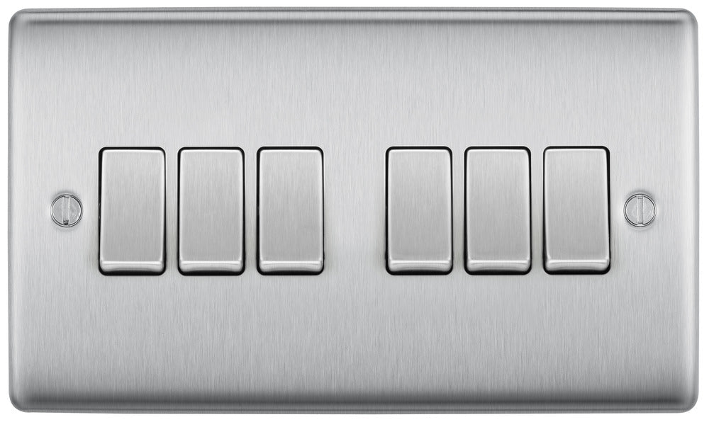 BG NBS46 Nexus Metal 10AX 2-Way 6 Gang Light Switch - Brushed Steel - westbasedirect.com