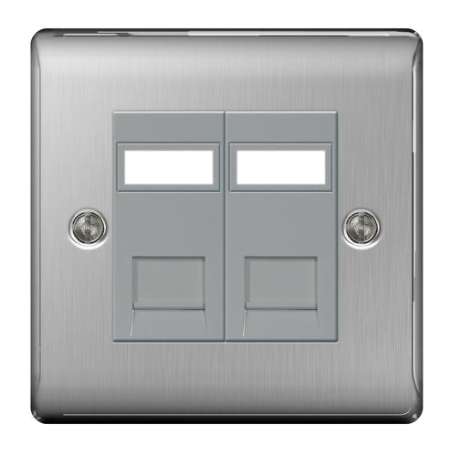 BG NBSRJ452 Nexus Metal RJ45 Double Data Outlet Socket - Brushed Steel - westbasedirect.com