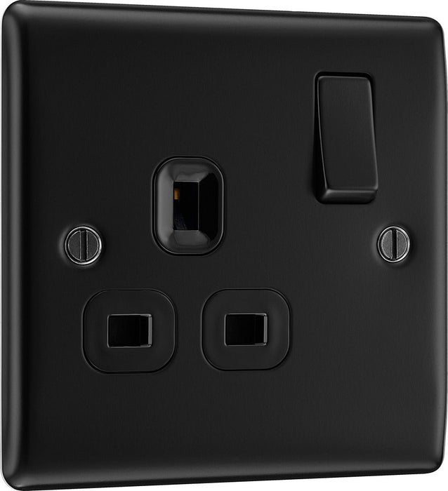 BG NFB21B Nexus Metal Single Socket 13A - Black Insert - Matt Black + Black Rocker - westbasedirect.com