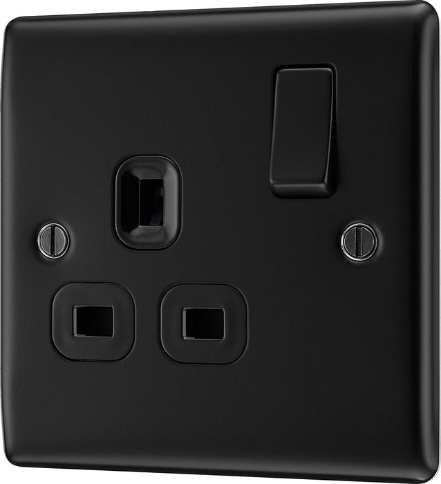 BG NFB21B Nexus Metal Single Socket 13A  - Black Insert - Matt Black + Black Rocker - westbasedirect.com