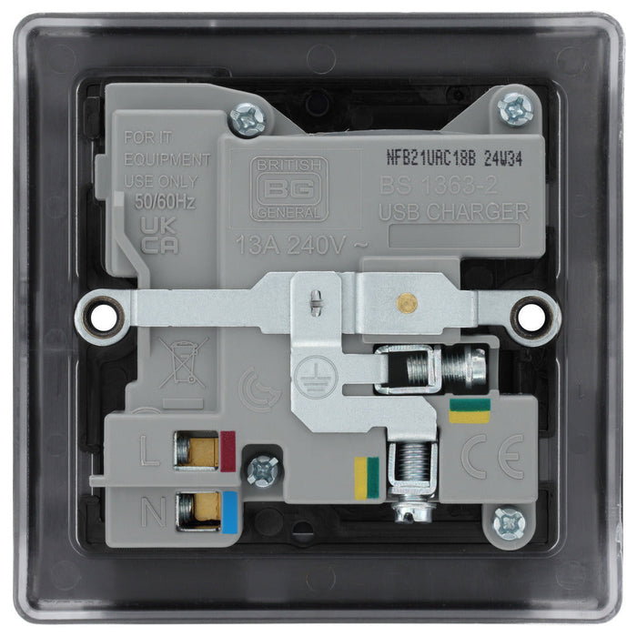 BG NFB21UAC18B Nexus Metal 13A Single Switched Power Socket + USB A+C (18W) - Matt Black + Black Insert - westbasedirect.com
