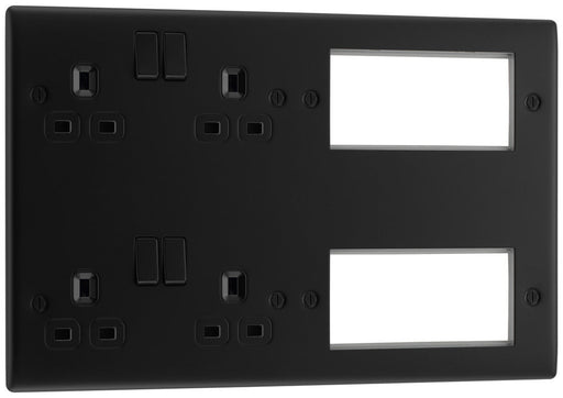 BG NFB222EM8B Nexus Metal 2x 2G Socket 13A + 2x 4 Module Aperture - Matt Black + Black Rocker - westbasedirect.com