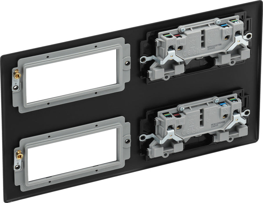 BG NFB222EM8B Nexus Metal 2x 2G Socket 13A + 2x 4 Module Aperture - Matt Black + Black Rocker - westbasedirect.com