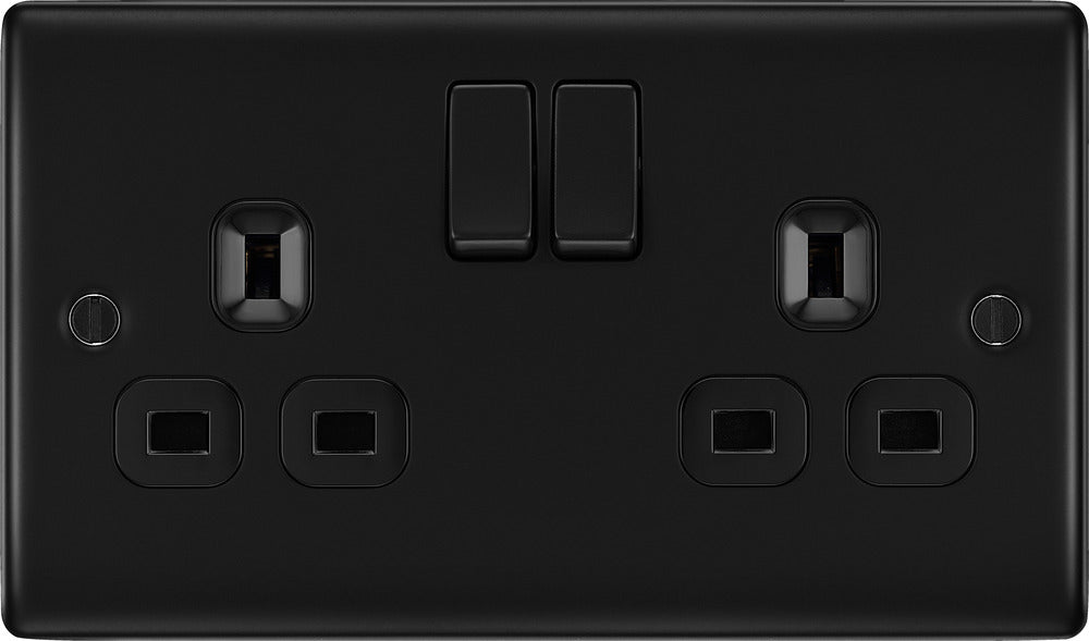 BG NFB22B Nexus Metal Double Socket 13A - Black Insert - Matt Black + Black Rocker - westbasedirect.com