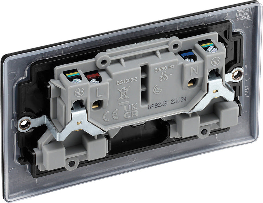 BG NFB22B Nexus Metal Double Socket 13A - Black Insert - Matt Black + Black Rocker - westbasedirect.com